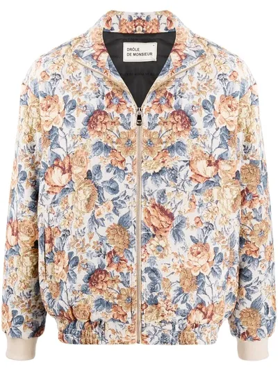 Drôle De Monsieur Floral Print Bomber Jacket In Neutrals