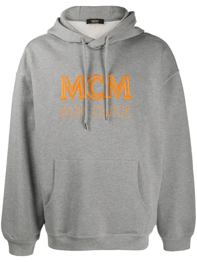 Mcm Embroidered Logo Hoodie In Grey