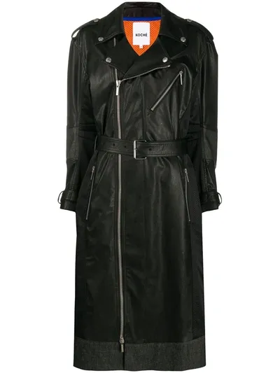 Koché Faux Leather Zip-up Trench Coat In Black