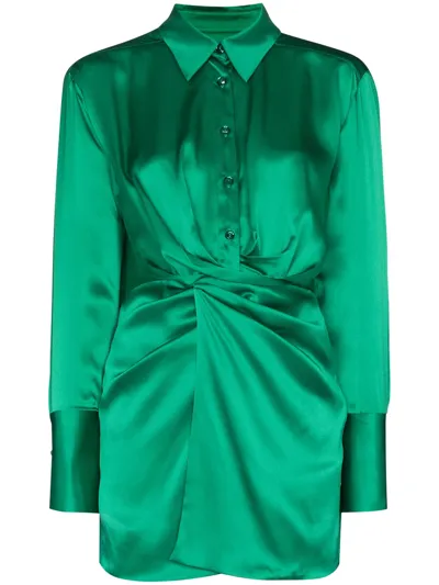 Gauge81 Matsu Ruched-front Silk Shirt Dress In Green