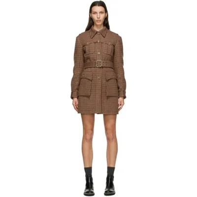 Chloé Chloe Brown Wool Houndstooth Jacket Dress In Brown/red/beige