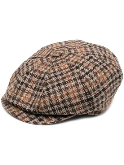 Tagliatore Buddy Houndstooth Knitted Cap In Brown