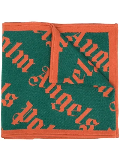 Palm Angels Two-tone Logo Pattern Scarf In Green