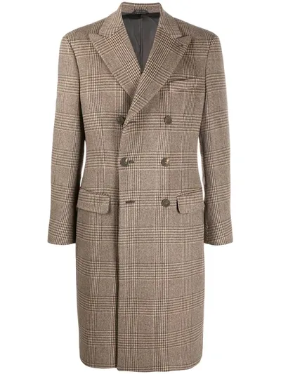 Giorgio Armani Double-breasted Check Coat In Neutrals