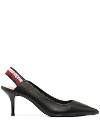 Tommy Hilfiger Point Toe Leather Kitten Heels In Black