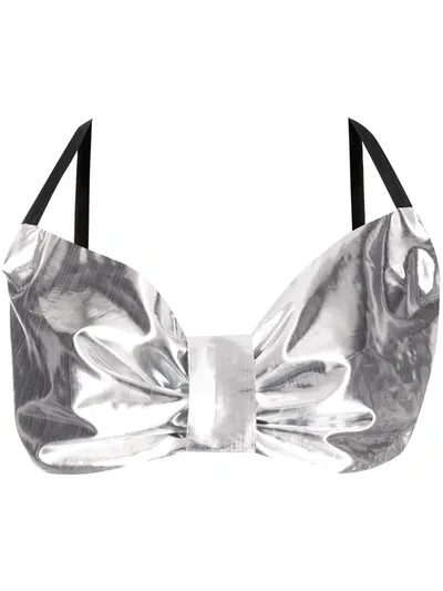 Parlor Metallic Bow Bandeau Top In Grey