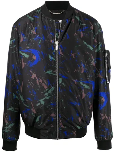 Les Hommes Abstract Print Bomber Jacket In Black