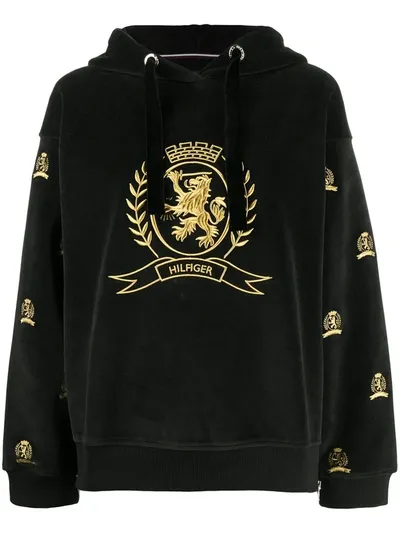 Tommy Hilfiger Logo Embroidered Hoodie In Black