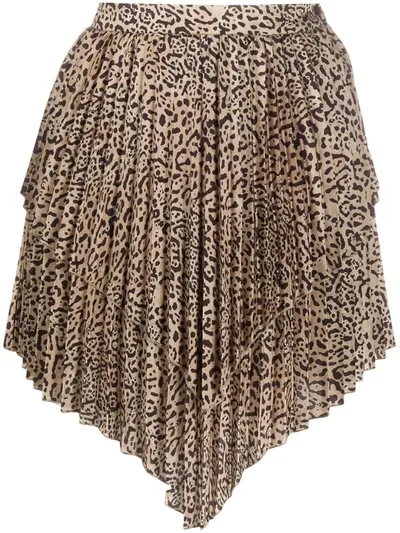 Wandering Animalier Print Pleated Mini Skirt In Beige,black