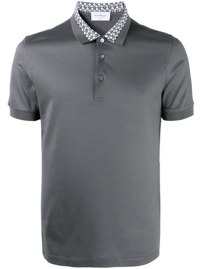 Ferragamo Gancini Collar Polo Shirt In Grey