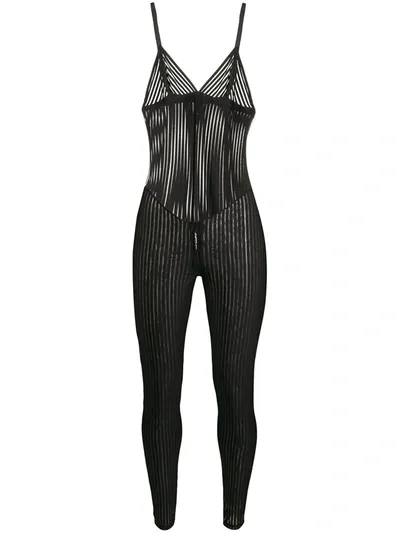 Maison Close Striped Catsuit In Black