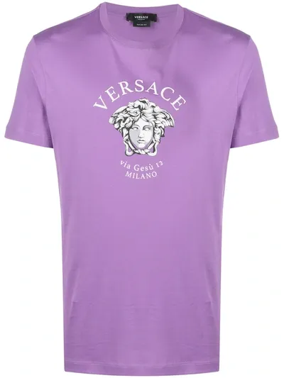 Versace Men's Medusa Logo Cotton T-shirt In Purple