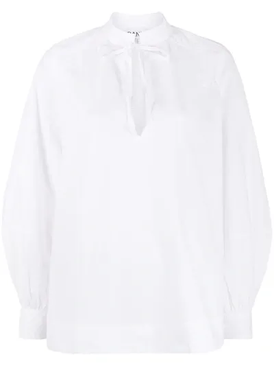 Ganni Oversized Tie-neck Blouse In White