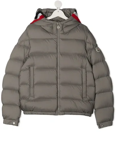 Moncler Teen Striped-detail Padded Jacket In Grey