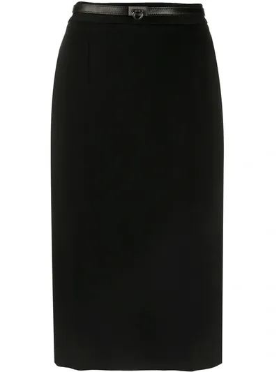 Ferragamo Belted Pencil Skirt In Black