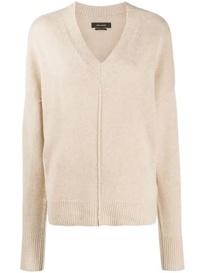 Isabel Marant Ribbed V-neck Jumper In Neutrals