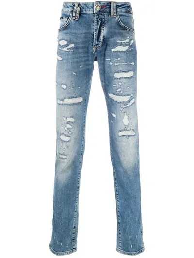 Philipp Plein Skeleton Straight Leg Jeans In Blue