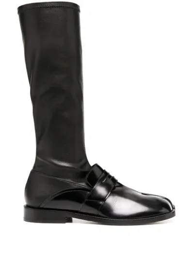 Maison Margiela Leather Tabi Boots In Black