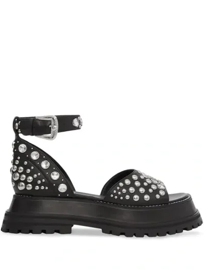 Burberry Embellished Flatform Sandals In Black