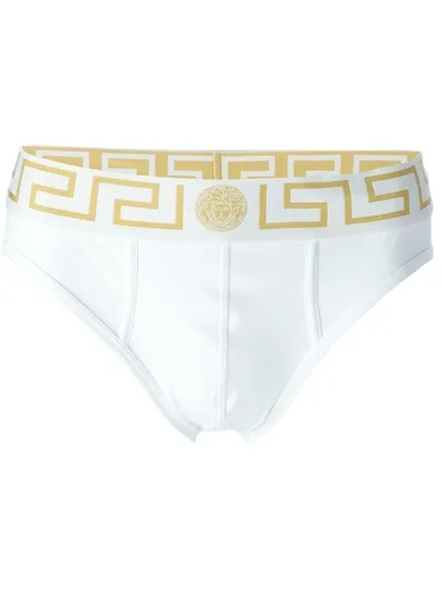 Versace 'greca' Waistband Briefs In White