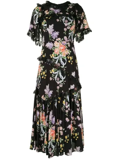 Needle & Thread Floral Scallop-lace Midi Dress In Black