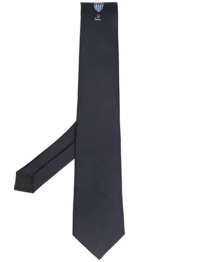 Lanvin Logo-embroidered Pointed-tip Tie In Blue