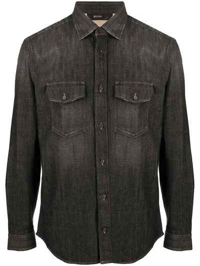 Z Zegna Button-up Denim Shirt In Black