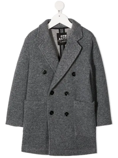 Paolo Pecora Kids' Double-breasted Coat In Grey