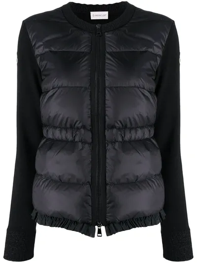 Moncler Ruffled-hem Padded Cardigan In Black