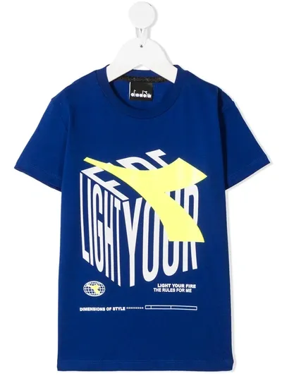 Diadora Junior Kids' 'light Your Fire' Slogan T-shirt In Blue