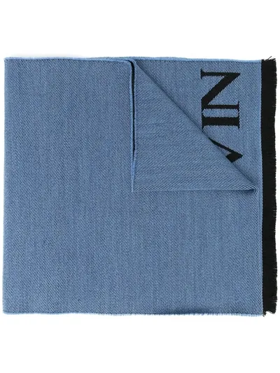 Lanvin Logo-knit Fringe Scarf In Blue