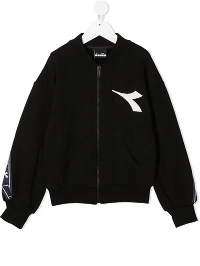 Diadora Junior Kids' Long-sleeved Logo Tape Jacket In Black