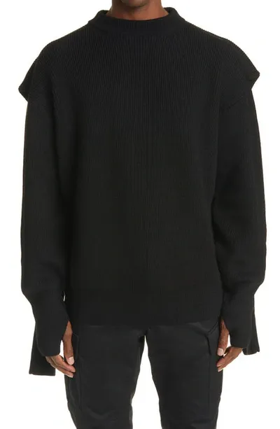 Balenciaga Drape Back Rib Wool Sweater In Black