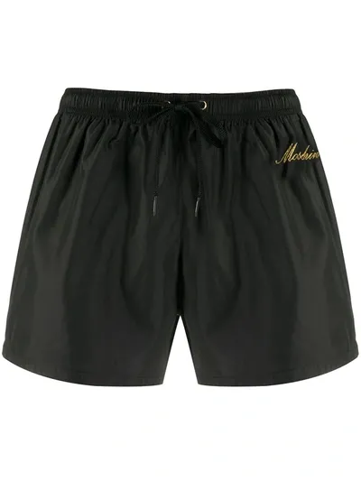 Moschino Embroidered Logo Swimming Shorts In Black