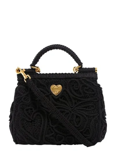 Dolce & Gabbana Devotion Lace Shoulder Bag In Black