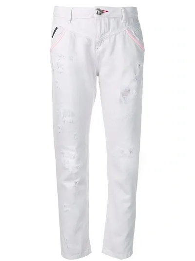 Philipp Plein Distressed Straight-leg Jeans In White