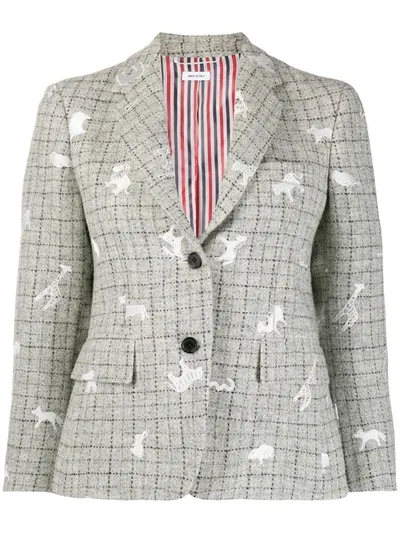 Thom Browne Animal-embroidered Tweed Jacket In Grey