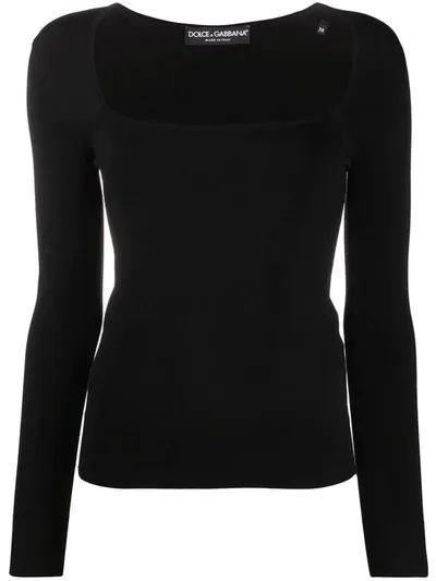 Dolce & Gabbana Square-neck Long-sleeve Top In Black