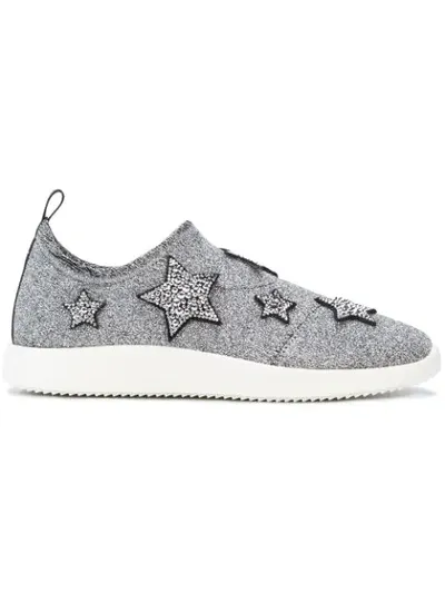 Giuseppe Zanotti Alana Star Silver Fabric Slip On Sneaker With Stars