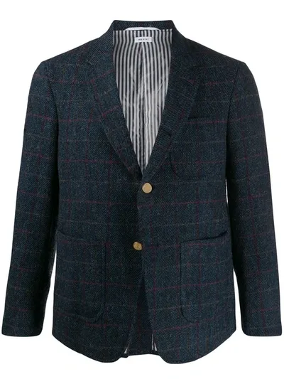 Thom Browne Checkered Notched Lapels Blazer In Blue