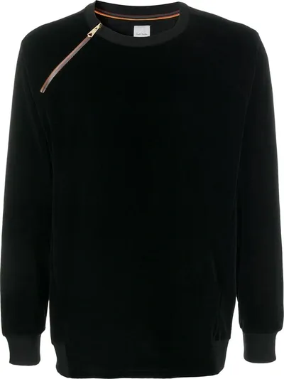 Paul Smith Velvet-effect Zipped Sweatshirt In Black