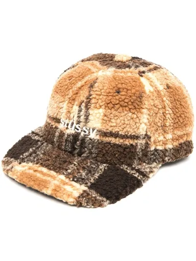 Stussy Checked Fleece Cap In Neutrals