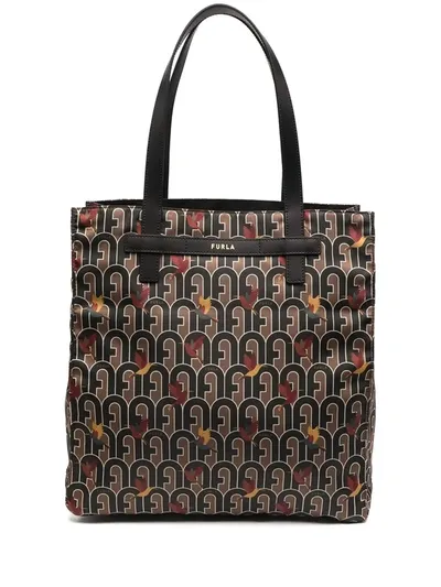 Furla 1927 Motif Print Tote Bag In Brown