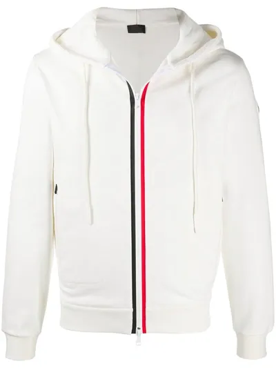 Moncler Stripe-detail Zip-up Hoodie In White