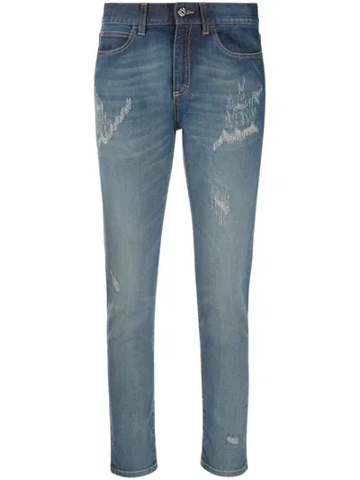 Gucci Distressed Crop Jeans In Blue