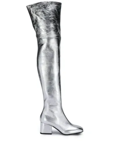 Marni Metallic Thigh-high Boots In Silver