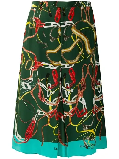 Maison Margiela Chain-print Wide-leg Shorts In Green