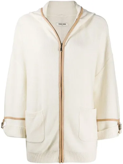 Max & Moi Contrast Trim Cardigan In Neutrals