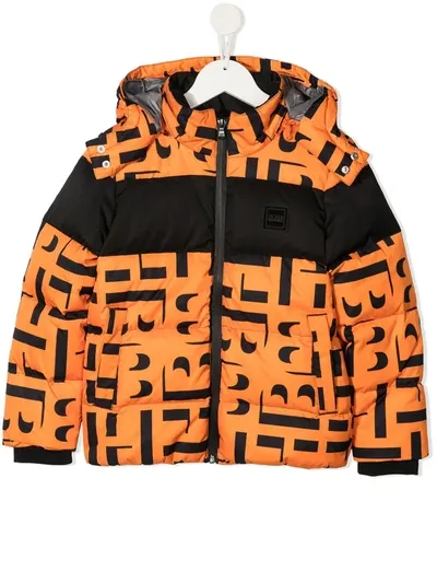 Hugo Boss Kids' Zip-up Logo-print Down Jacket In Orange