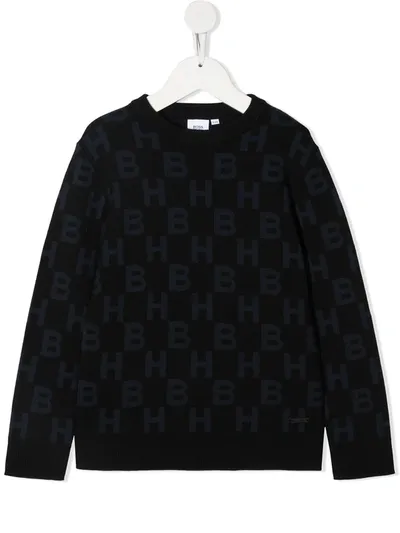 Hugo Boss Kids' Intarsia-knit Logo Jumper In Black